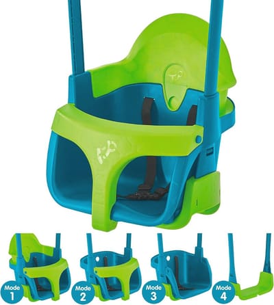 4-in-1 Verstelbare Schommelstoel voor Baby's en Kinderen van 6 Maanden tot 8 Jaar - Groen-Blauw