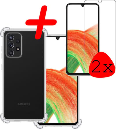Hoesje Met Screenprotector - 2 Stuks - Geschikt voor Samsung Galaxy A33 - Sterk & Shockproof - Siliconen Case - Back Cover - Telefoon Hoes - Shock Proof - Transparant