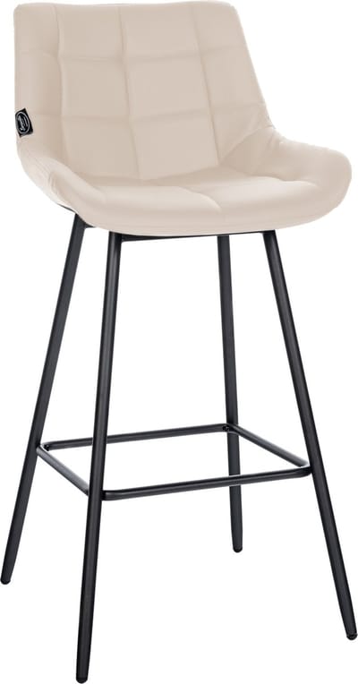 CLP West Barkruk - Met rugleuning - Voetsteun - Metalen frame - creme Kunstleer