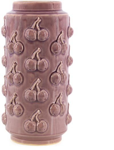 HomeBound by KY | Aardewerk vaas cherries paars | bloemenvaas | 17,5x17,5x35,5cm