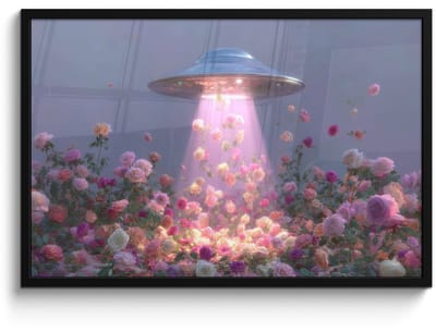 Poster in lijst - Fotolijst 90x60 cm - Posters - Ufo - Rozen - Pastelkleuren - Posterlijst zwart - Decoratie - Wanddecoratie woonkamer - Muurdecoratie slaapkamer