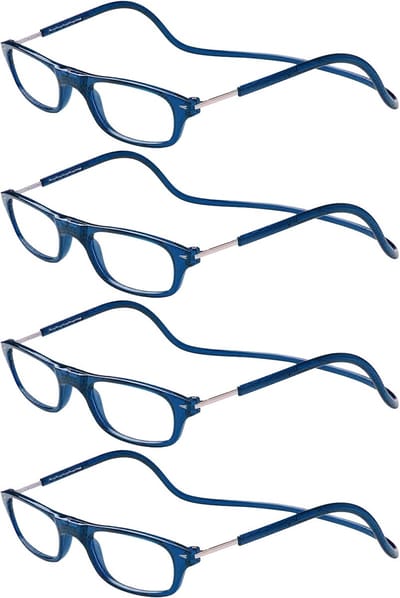 Leesbril Set - Leesbrillen Heren Dames - Lezen en Schrijven - Verstelbare Magnetische Sluiting - 4 Stuks - Blauw