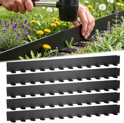 5 Stuks Gazonrand Gegalvaniseerd, elk 100x10cm, Verzinkt Bloembedomranding, Flexibele bloembedomranding, Slakkenhek [totale lengte 5m], Gescheiden Randrand voor Tuingazon/Kwekerij/Perk, Zwart Tuinborders, NAIZY