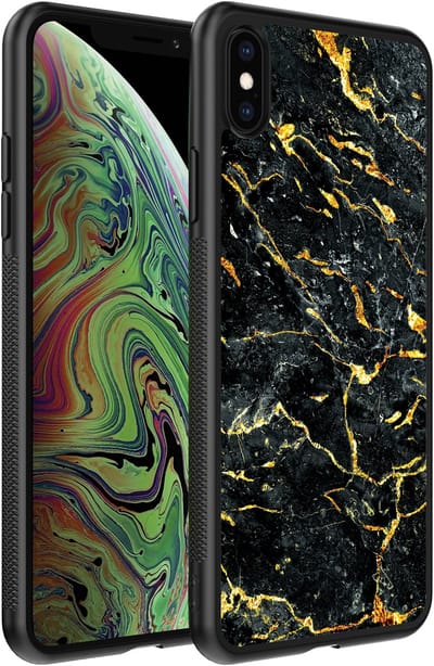 Smartphonica Telefoonhoesje voor iPhone Xs Max met marmer opdruk - TPU backcover case marble design - Goud Zwart geschikt voor iPhone Xs Max