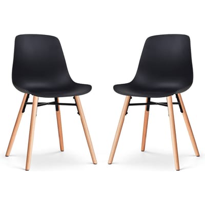 Nolon Nena-Pip Eetkamerstoelen Set van 2 Zwart - Kunststof Zitting - Houten Poten - Modern - Scandinavisch