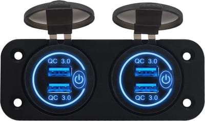 ProRide 12V USB Stopcontact 4 Poorten met Schakelaar - Tweevoudig Inbouw - QC3.0 - PUSB1QC-B - USB Autolader, Boot en Camper - Blauw