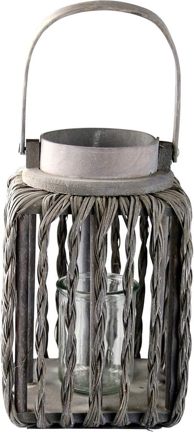 Windlicht Lantaarn - Decoratieve Lamp - Sfeerverlichting Buiten - Handgemaakt Bamboe Frame - H 27 cm - Grijs