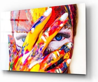 Glazen Schilderijen - Kleurrijke Vrouw Portret Glasschilderij