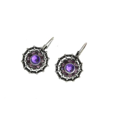 Behave - Ronde oorsteker met paarse steentjes - Zilverkleur - Elegant statement