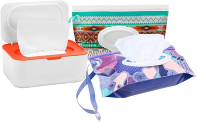 2x Herbruikbare Dispenser voor Vochtige Doekjes - Doos voor Babydoekjes en Toiletpapier - Wit en Oranje