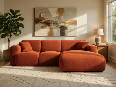 Slaapbank hoekbank – Chenille Stof – Omkeerbaar met Opbergruimte & Plank – 264x178 cm – creme – Depauw