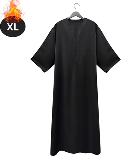 Nivard Islamitische Kleding - Djellaba Heren - Moslim Kleding - Arabisch Mannen Kaftan - Alhamdulillah - Zwart XL