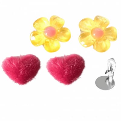 2 Paar Clip- Oorbellen-Xara -geel- roze-geen gaatje- Charme Bijoux