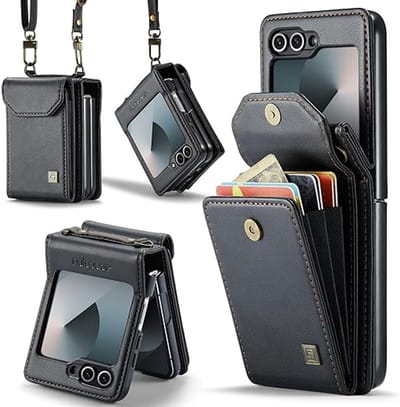Luxe Flip Case met RFID Bescherming Kaarthouder voor Samsung Galaxy Z Flip 6 / Z Flip 7 FE _ Zwart