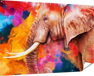Gards Tuinposter Kleurrijke Olifant - Abstract - 180x120 cm - Tuindoek - Tuindecoratie - Wanddecoratie buiten - Tuinschilderij