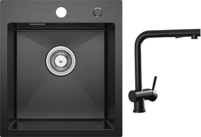CECIPA max Spoelbak Keuken 40x45cm Antraciet - Spoelbakken met Met Uittrekbare Uitloop Zwart - Gootsteen voor Roestvrij staal - Spoelbakken met afdruip - Wasbak met waterafvoersysteem