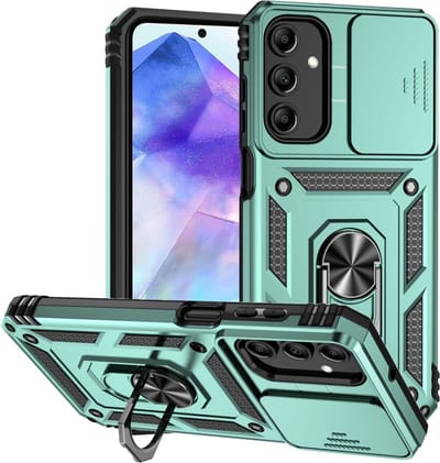 Coverup Hoesje - Geschikt voor Samsung Galaxy A35 Hoesje - Coverup Armor Ring Kickstand Back Cover met Camera Shield - Mintgroen