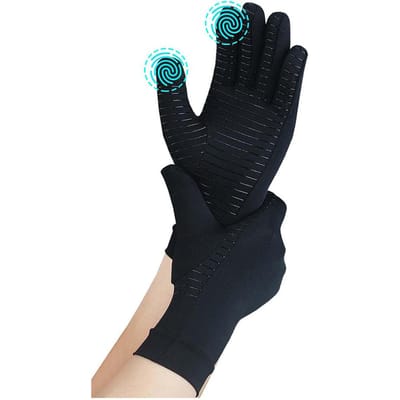 Gants Tactiles en Cuivre pour l'Arthrite, Doigts Entiers, Compression pour Soulager la Douleur à la Main, Tunnel Carpien, Rhumatoïde L noir