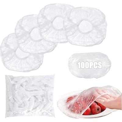 Elastische plastic voedselhoezen, wegwerp PE vershoudhoezen voor de koelkast, passen op borden en kommen, bewaren voedsel, fruit en groenten thuis.