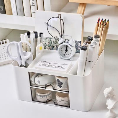 Dailygoods- Bureau-organizer Hoogwaardig Kunststof - Pennenhouder - Bureau Organizer met 5 Vakken - 2 Laden - Multifunctionele Organizer - Duurzaam en Eenvoudig te Reinigen