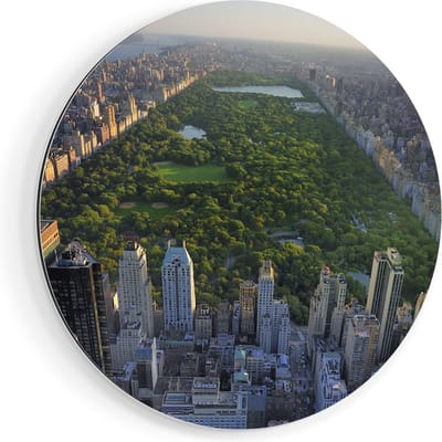 Artaza Dibond Muurcirkel Central Park In New York Met Wolkenkrabbers - Ø 80 cm - Groot - Wandcirkel - Rond Schilderij - Voor Binnen en Buiten