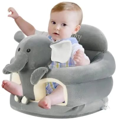 Mogi Products-Baby Zitzak Olifant - Comfortabele Floor Seat - Babyzitje met Rugsteun - Grijs/Pluche