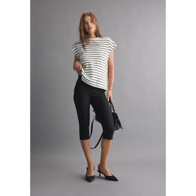 Stradivarius B06 Gestreept T-shirt met aflopende mouw  Kaki XS