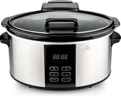 Florixa® Slowcooker met Timer - Crockpot - Stoompot - Inclusief Warmhoudfunctie -Zilver- ‎39cm x 32cm x 24cm