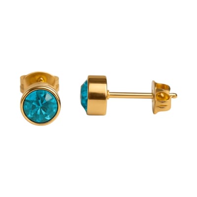 Aramat Jewels | Oorbellen | Goudkleurige Oorstekers 5mm - Aqua Blauw Kristal | | | |5mm | Staal | Kinderen, Volwassenen | Verkleurd niet
