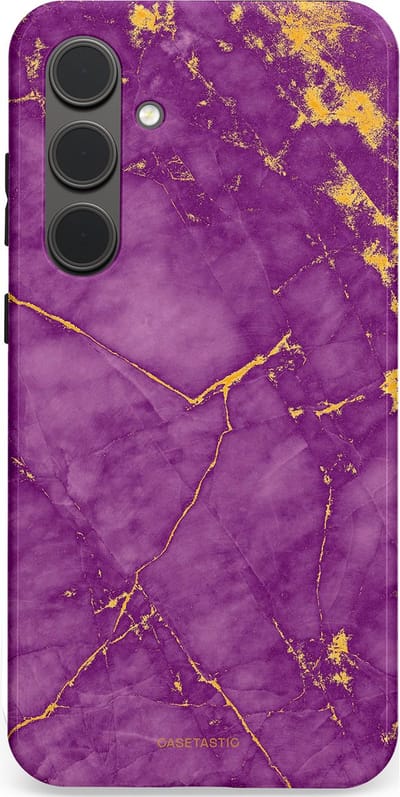 Casetastic hoesje geschikt voor Samsung Galaxy S24 Plus - Dubbellaagse bescherming - Paarse Marmer - Fashion Case - Lavendel Goud