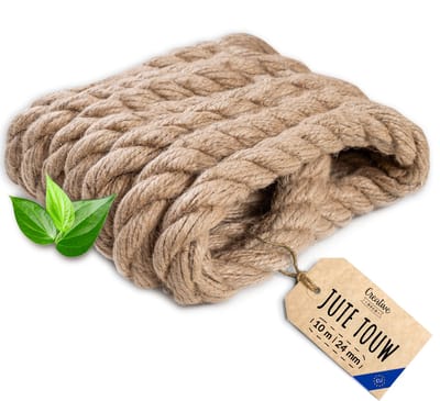 Creatief Deco Jute Touw | 10m Lengte | 24mm Dikte | Sterk en Duurzaam Jute Touw | Gedraaid Natuurvezeltouw | Bruin Decoratief Touw | Voor Toepassingen: Balustrades, tuin- en thuisprojecten