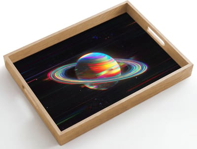 Dienblad hout 50x35 cm - Schootdienblad - Planeet - Cirkel - Kleurrijk - Borrelplank rechthoek - Plateau dienbladen