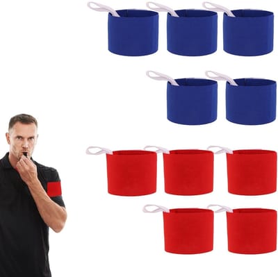 Dailygoods - 10 stuks verstelbare maandverbanden (rood en blauw), kapitein-sportarmband met klittenband en 6 patches, ademende teamband, voor voetbal, rugby, basketbal, tennis, herbruikbaar