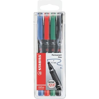 STABILO OHPen - Permanente Marker - Universal F Punt 0,7 mm - Etui Met 4 Kleuren