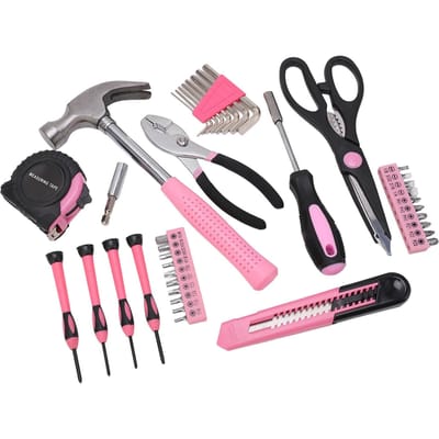 39 Stuks Huishoudelijk Gereedschapskit Roze Draagbare Handgereedschapskist Hamer Schroevendraaier Sleutel Reparatie Onderhoud pink