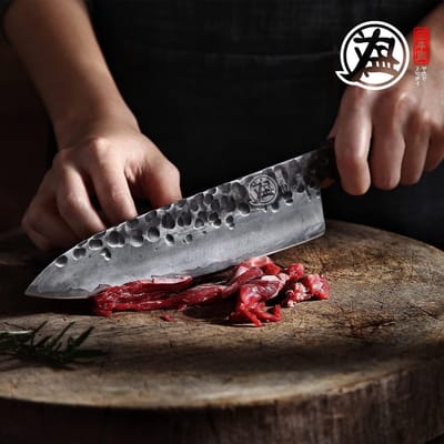 22cm Gyuto Japanse Kookmes, Handgesmeed Professioneel Vleesmes van Hoogwaardig Koolstofstaal, Met Rozenhouten Handvat en Cadeaubox, Perfect voor Koks en Kookliefhebbers