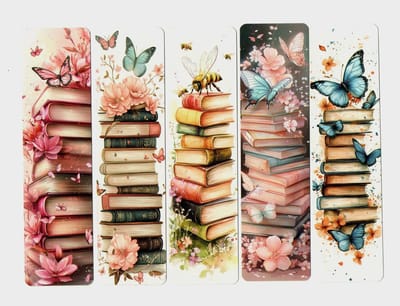 Viwado® - Set van 5 Papieren Boekenleggers - Aquarel Vlinders & Gestapelde Boeken - Anime Geïnspireerd Design