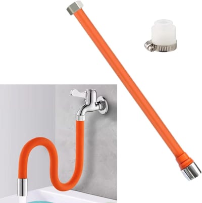 Kraanverlenging, slang, kraanverlenging, oranje, 1 stuk, 30 cm, 360 graden draaibare kraanverlenging, geschikt voor keuken, bar, toilet, wastafel in de badkamer