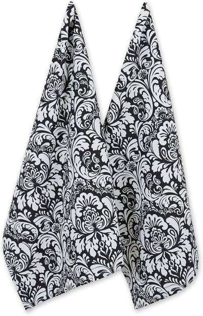 Famanu - set van 2 zwarte katoenen damast theedoeken 28x18 inch, decoratief en pluisvrij