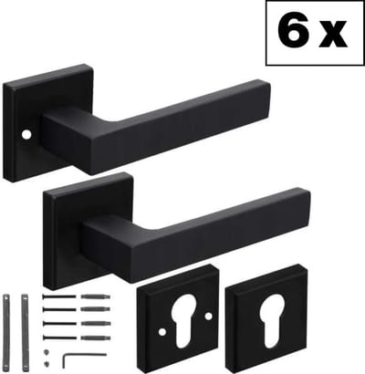 Ruhhy Zwarte Matte Deurklink voor Binnendeuren - Stijlvol en Functioneel - 6 sets