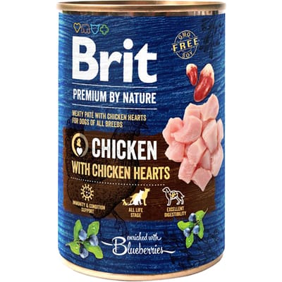 Brit Premium by Nature - Kip met Kippenhartjes (6 x 400 g)