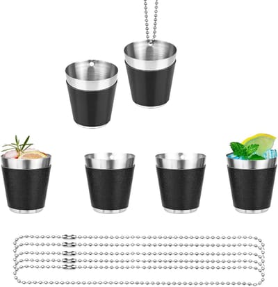 Set van 6 RVS Shotglazen met Ketting - Herbruikbare 30 ml Glazen voor Bruiloften en Feestjes
