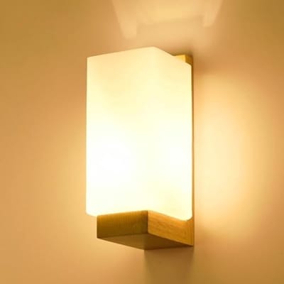 Wandlamp met E27-fitting - Moderne houten wandlamp met witte glazen kap - Voor binnen - Geschikt voor woonkamer, slaapkamer, hal