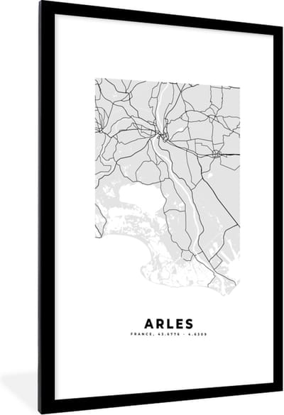 Fotolijst incl. Poster - Plattegrond – Arles – Stadskaart – Kaart – Frankrijk - 60x90 cm - Posterlijst