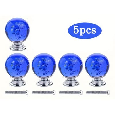 Lot de 5/10 boutons de placard en cristal ronds à bulles en verre lisses pour tiroirs et commodes, avec vis de montage 5pcs-With screws