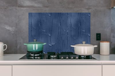 Spatscherm Keuken - Kookplaat Achterwand - Spatwand Fornuis - 80x55 cm - Verf - Patronen - Blauw - Aluminium - Wanddecoratie - Muurbeschermer - Hittebestendig
