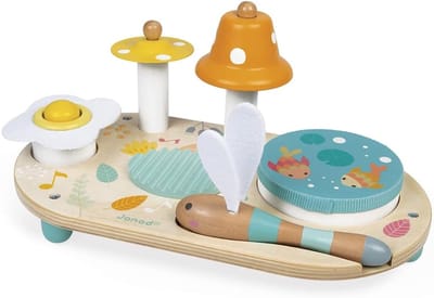 Houten Muziektafel - Muziek Speelgoed - Vroege Ontwikkeling - Inclusief Tamboerijn - 30.5 x 16.5 cm - Multicolor