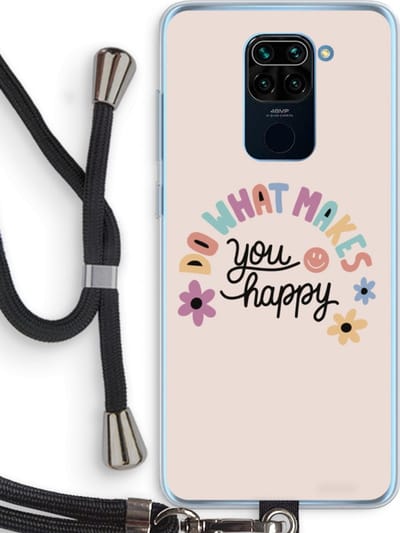 Case Company® - Hoesje met koord geschikt voor Xiaomi Redmi Note 9 hoesje met Koord - Happy days - Telefoonhoesje met Zwart Koord - Bescherming aan alle Kanten en Over de Schermrand