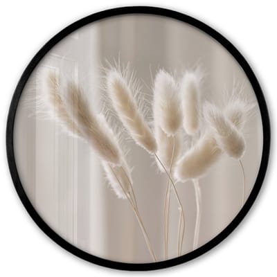 Poster in lijst Rond - Fotolijst 40x40 cm - Posters - Pampasgras - Pluim - Wit - Ronde posterlijst zwart - Decoratie - Wanddecoratie woonkamer - Muurdecoratie slaapkamer