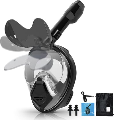 Full Face Snorkelmasker - Snorkeluitrusting Duikmasker - Onderwater Verkennen - 180 Graden Panoramisch Uitzicht - Maat L - Zwart